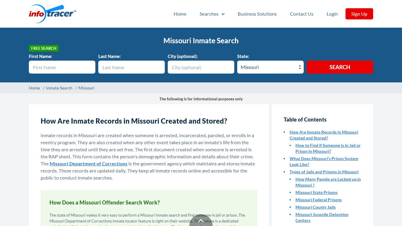 Missouri Inmate Search & Offender Search - Infotracer